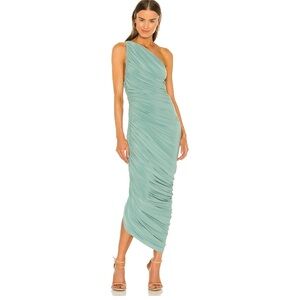 Norma Kamali Diana Green Ruched Asymmetrical Gown REVOLVE